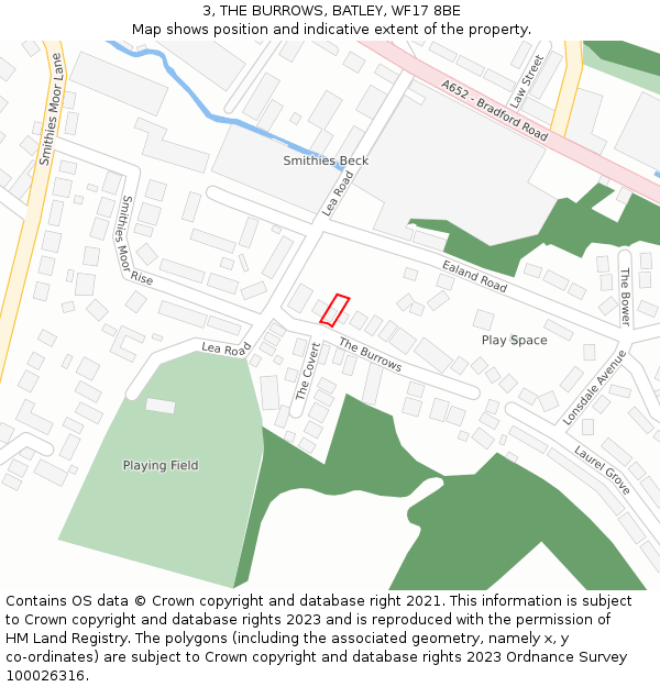 3, THE BURROWS, BATLEY, WF17 8BE: Location map and indicative extent of plot