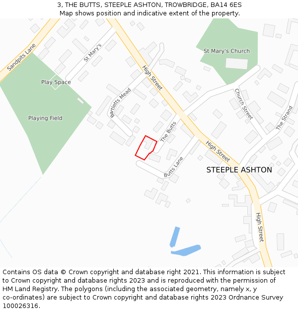 3, THE BUTTS, STEEPLE ASHTON, TROWBRIDGE, BA14 6ES: Location map and indicative extent of plot