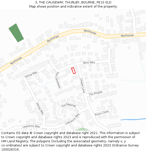 3, THE CAUSEWAY, THURLBY, BOURNE, PE10 0LD: Location map and indicative extent of plot