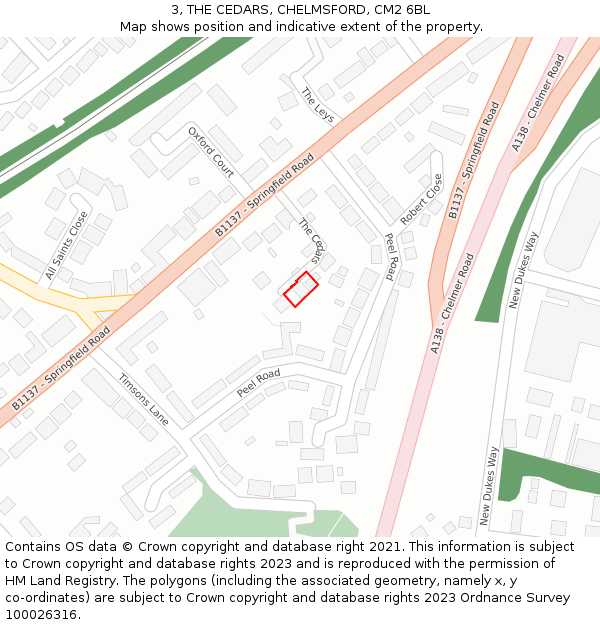 3, THE CEDARS, CHELMSFORD, CM2 6BL: Location map and indicative extent of plot