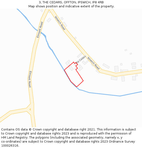 3, THE CEDARS, OFFTON, IPSWICH, IP8 4RB: Location map and indicative extent of plot