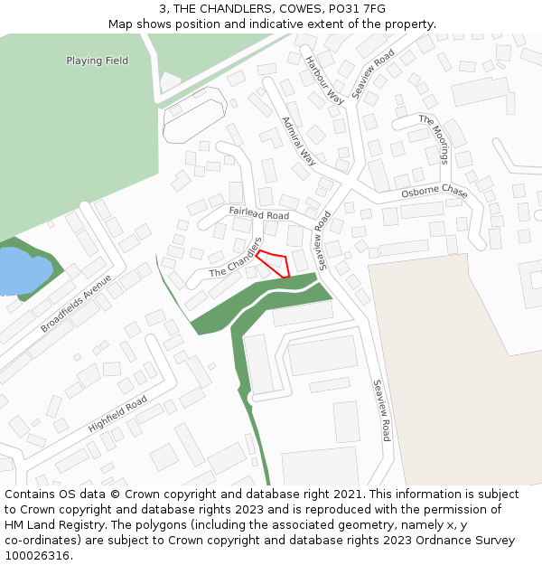 3, THE CHANDLERS, COWES, PO31 7FG: Location map and indicative extent of plot