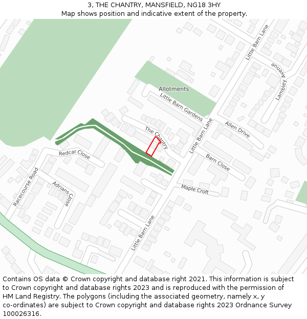 3, THE CHANTRY, MANSFIELD, NG18 3HY: Location map and indicative extent of plot