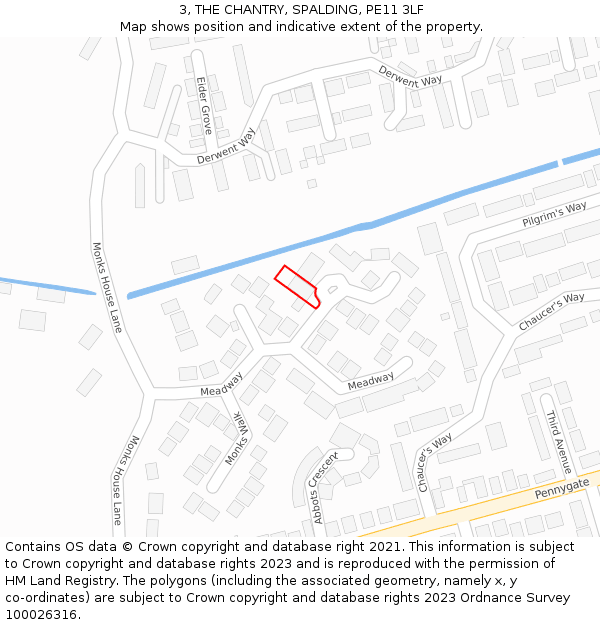 3, THE CHANTRY, SPALDING, PE11 3LF: Location map and indicative extent of plot