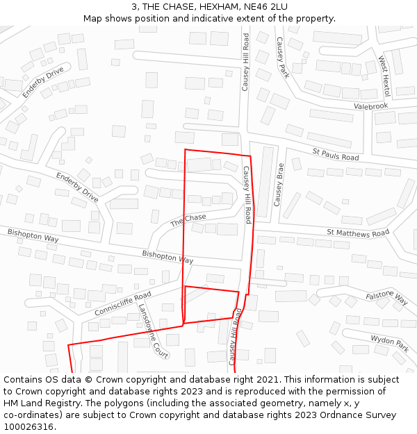 3, THE CHASE, HEXHAM, NE46 2LU: Location map and indicative extent of plot