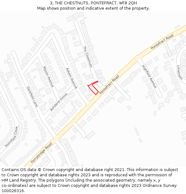 3, THE CHESTNUTS, PONTEFRACT, WF8 2QH: Location map and indicative extent of plot