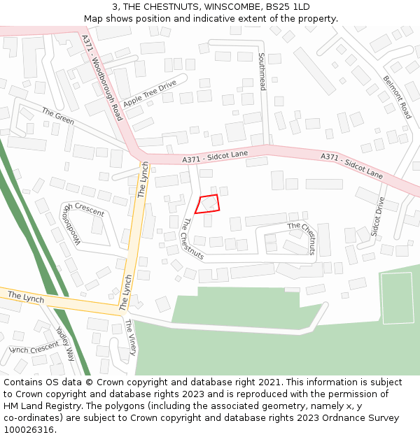 3, THE CHESTNUTS, WINSCOMBE, BS25 1LD: Location map and indicative extent of plot