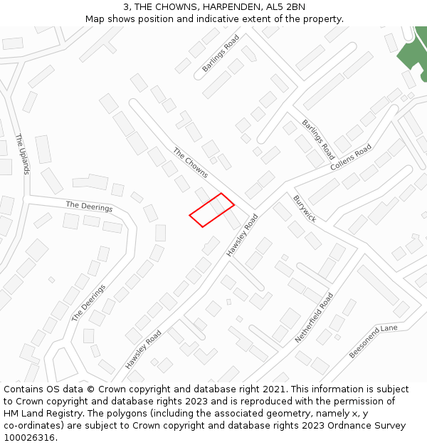 3, THE CHOWNS, HARPENDEN, AL5 2BN: Location map and indicative extent of plot