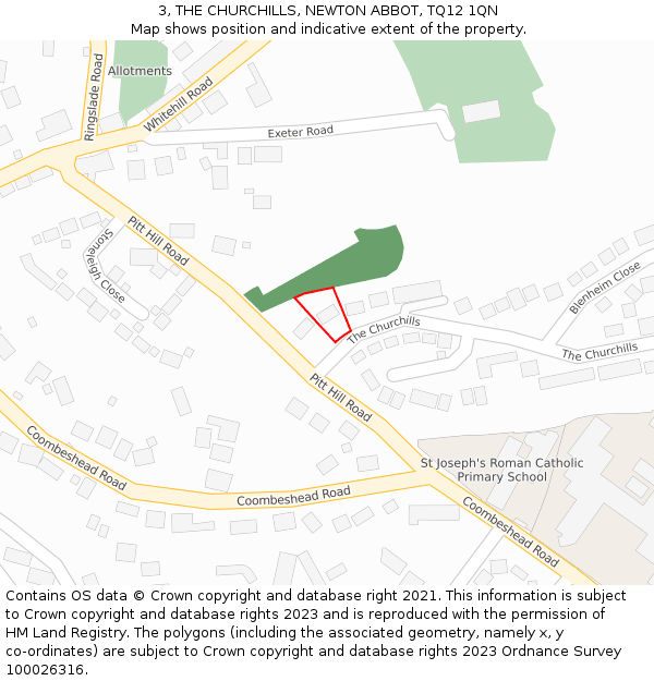 3, THE CHURCHILLS, NEWTON ABBOT, TQ12 1QN: Location map and indicative extent of plot