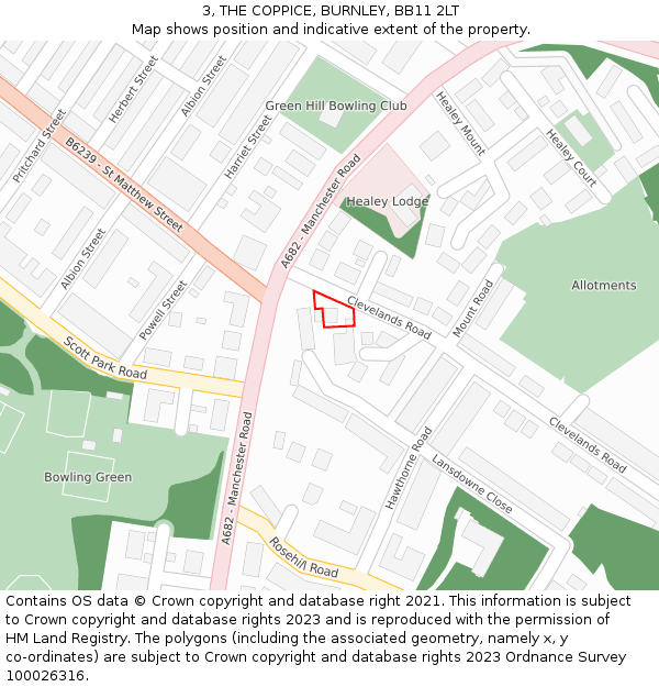3, THE COPPICE, BURNLEY, BB11 2LT: Location map and indicative extent of plot