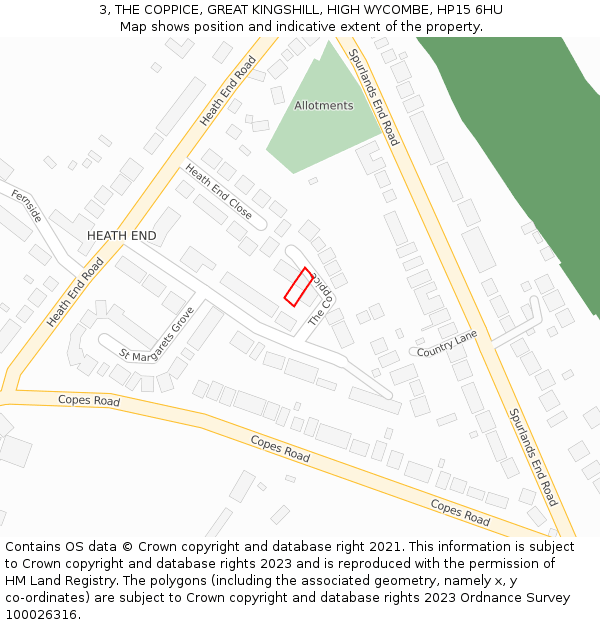 3, THE COPPICE, GREAT KINGSHILL, HIGH WYCOMBE, HP15 6HU: Location map and indicative extent of plot