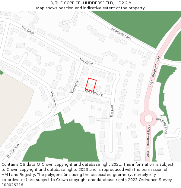 3, THE COPPICE, HUDDERSFIELD, HD2 2JA: Location map and indicative extent of plot