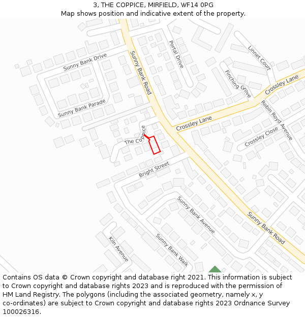 3, THE COPPICE, MIRFIELD, WF14 0PG: Location map and indicative extent of plot