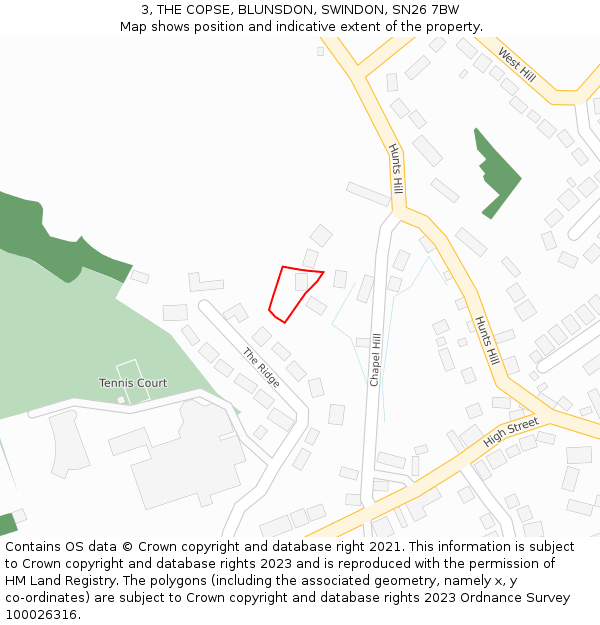 3, THE COPSE, BLUNSDON, SWINDON, SN26 7BW: Location map and indicative extent of plot