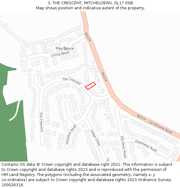 3, THE CRESCENT, MITCHELDEAN, GL17 0SB: Location map and indicative extent of plot