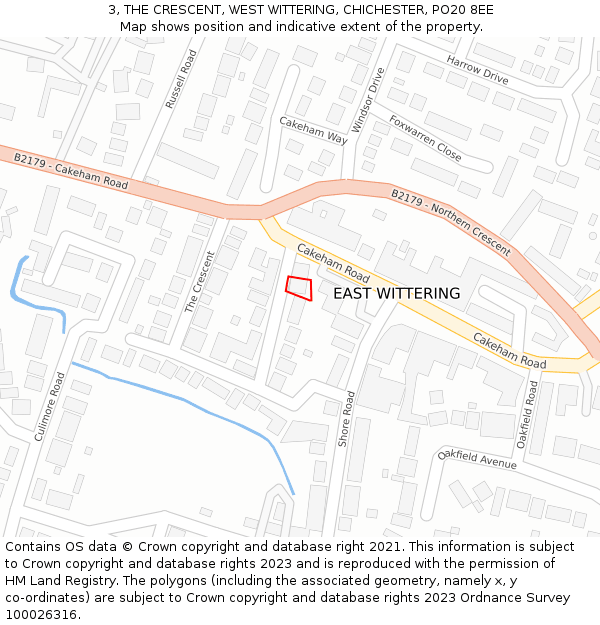 3, THE CRESCENT, WEST WITTERING, CHICHESTER, PO20 8EE: Location map and indicative extent of plot