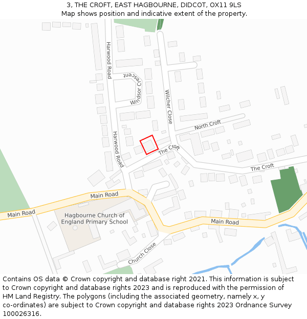 3, THE CROFT, EAST HAGBOURNE, DIDCOT, OX11 9LS: Location map and indicative extent of plot