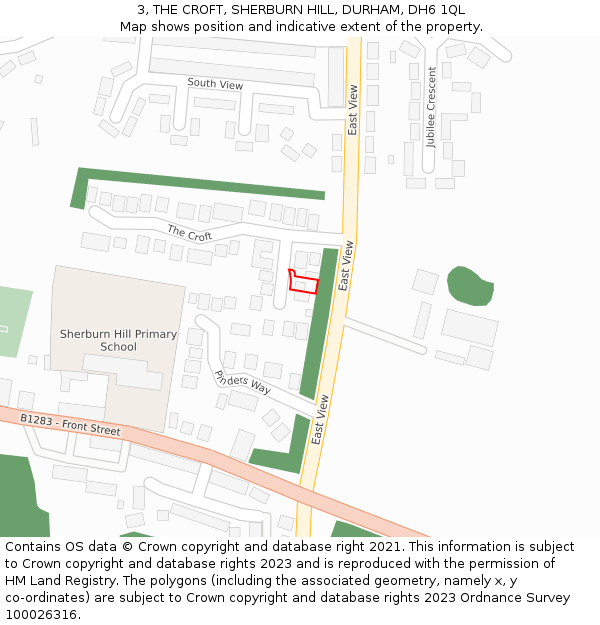 3, THE CROFT, SHERBURN HILL, DURHAM, DH6 1QL: Location map and indicative extent of plot