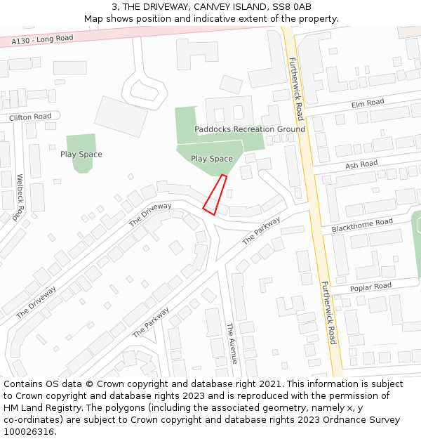 3, THE DRIVEWAY, CANVEY ISLAND, SS8 0AB: Location map and indicative extent of plot
