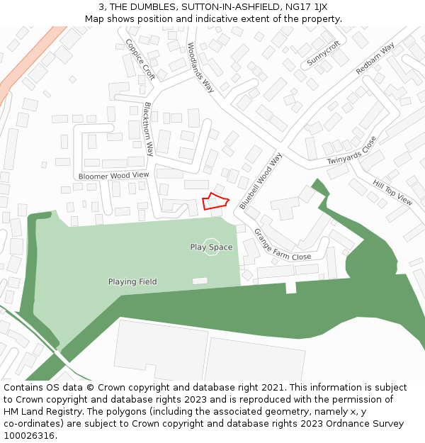 3, THE DUMBLES, SUTTON-IN-ASHFIELD, NG17 1JX: Location map and indicative extent of plot