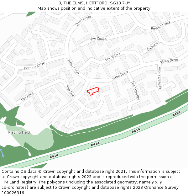 3, THE ELMS, HERTFORD, SG13 7UY: Location map and indicative extent of plot