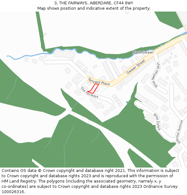 3, THE FAIRWAYS, ABERDARE, CF44 6WY: Location map and indicative extent of plot