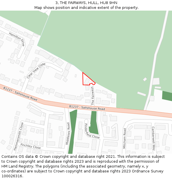 3, THE FAIRWAYS, HULL, HU8 9HN: Location map and indicative extent of plot