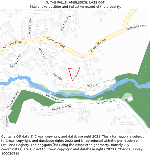 3, THE FALLS, AMBLESIDE, LA22 0QT: Location map and indicative extent of plot