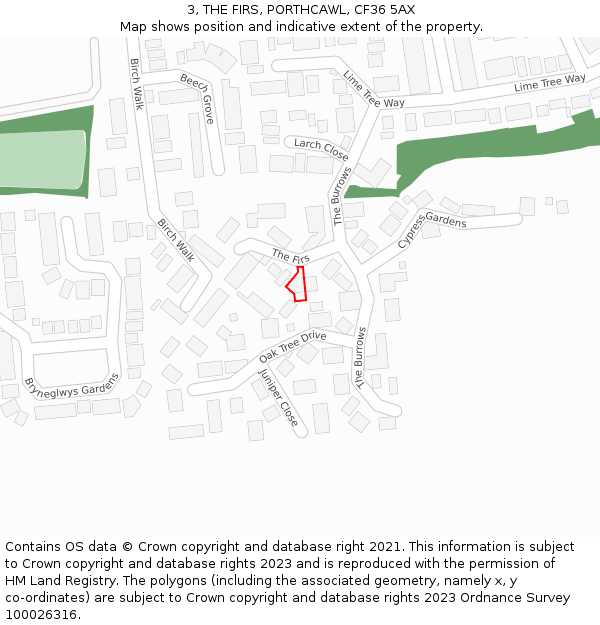 3, THE FIRS, PORTHCAWL, CF36 5AX: Location map and indicative extent of plot