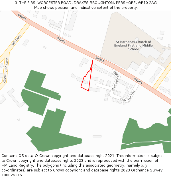3, THE FIRS, WORCESTER ROAD, DRAKES BROUGHTON, PERSHORE, WR10 2AG: Location map and indicative extent of plot