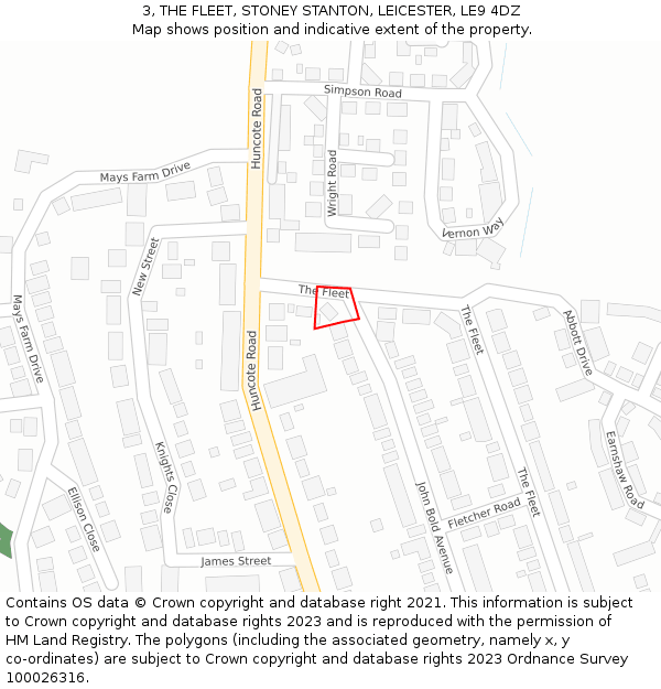 3, THE FLEET, STONEY STANTON, LEICESTER, LE9 4DZ: Location map and indicative extent of plot