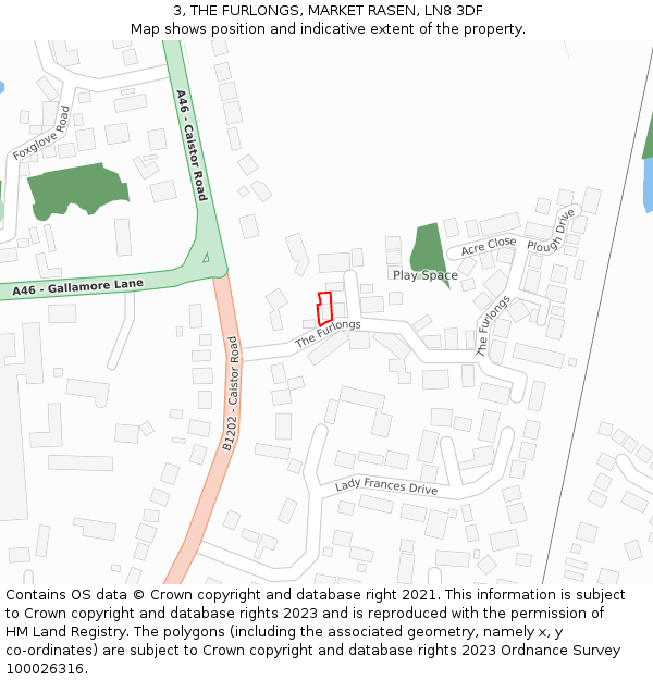 3, THE FURLONGS, MARKET RASEN, LN8 3DF: Location map and indicative extent of plot