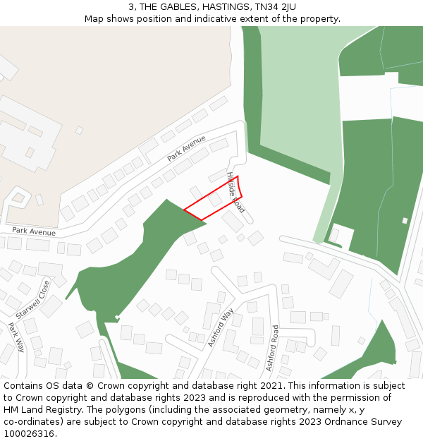 3, THE GABLES, HASTINGS, TN34 2JU: Location map and indicative extent of plot