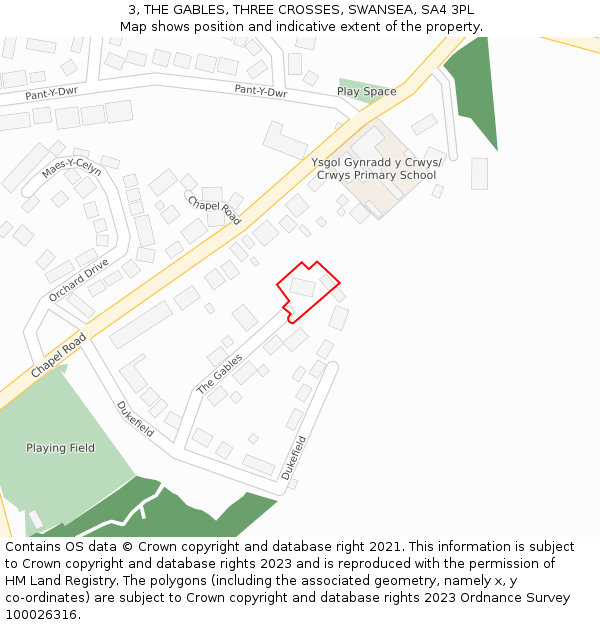 3, THE GABLES, THREE CROSSES, SWANSEA, SA4 3PL: Location map and indicative extent of plot