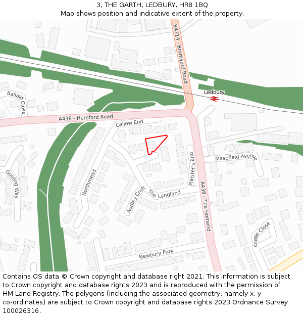 3, THE GARTH, LEDBURY, HR8 1BQ: Location map and indicative extent of plot