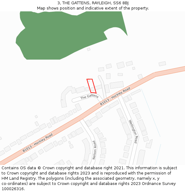 3, THE GATTENS, RAYLEIGH, SS6 8BJ: Location map and indicative extent of plot