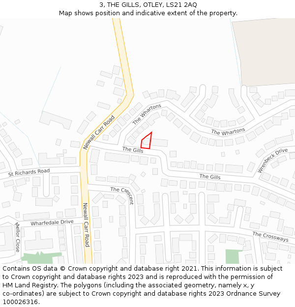 3, THE GILLS, OTLEY, LS21 2AQ: Location map and indicative extent of plot