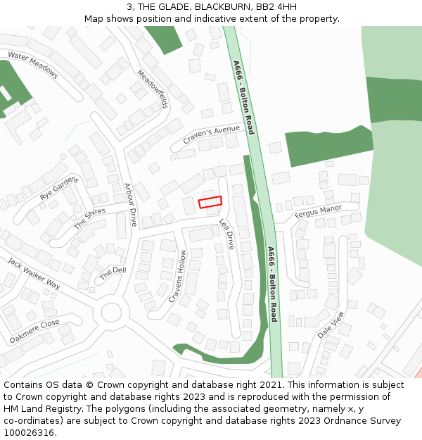 3, THE GLADE, BLACKBURN, BB2 4HH: Location map and indicative extent of plot