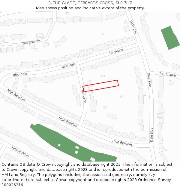 3, THE GLADE, GERRARDS CROSS, SL9 7HZ: Location map and indicative extent of plot