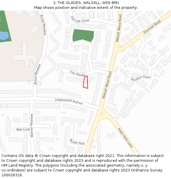 3, THE GLADES, WALSALL, WS9 8RN: Location map and indicative extent of plot