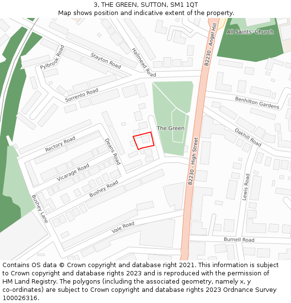 3, THE GREEN, SUTTON, SM1 1QT: Location map and indicative extent of plot