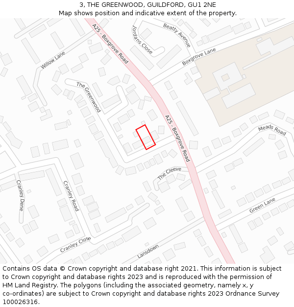 3, THE GREENWOOD, GUILDFORD, GU1 2NE: Location map and indicative extent of plot