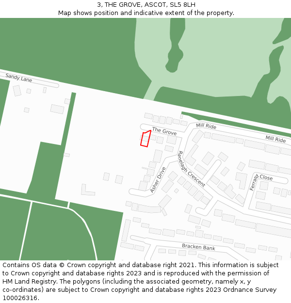 3, THE GROVE, ASCOT, SL5 8LH: Location map and indicative extent of plot