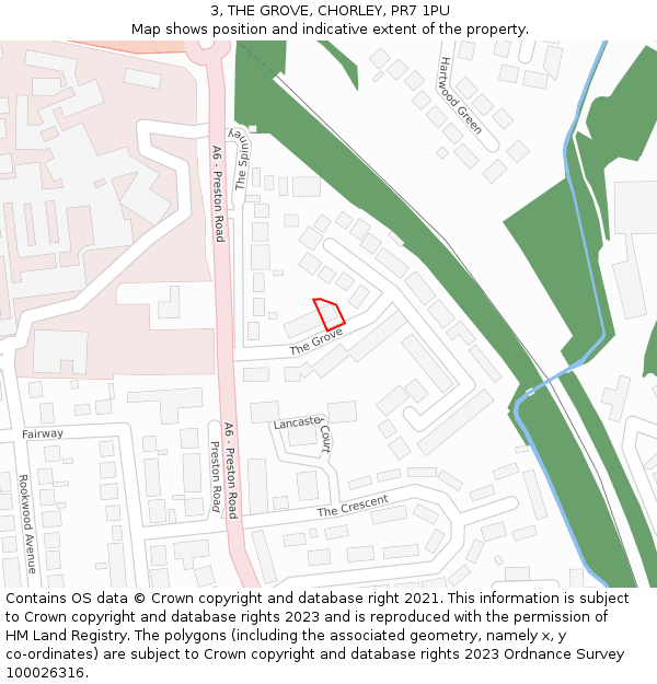 3, THE GROVE, CHORLEY, PR7 1PU: Location map and indicative extent of plot