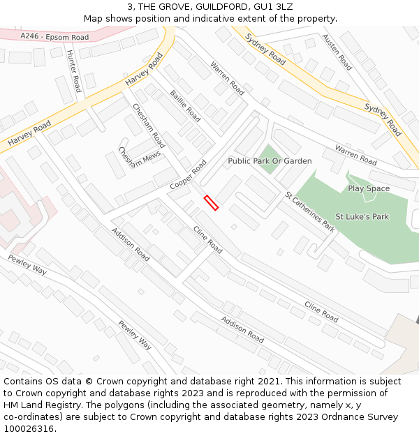 3, THE GROVE, GUILDFORD, GU1 3LZ: Location map and indicative extent of plot