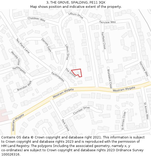 3, THE GROVE, SPALDING, PE11 3QX: Location map and indicative extent of plot