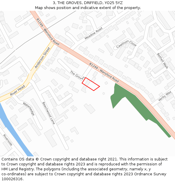 3, THE GROVES, DRIFFIELD, YO25 5YZ: Location map and indicative extent of plot