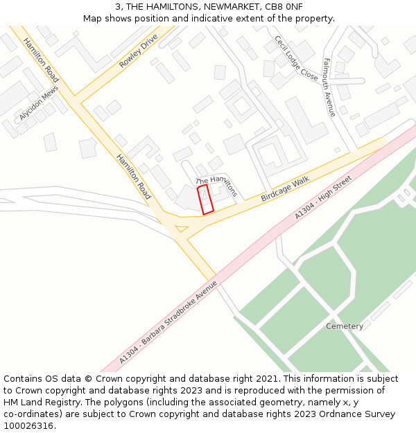 3, THE HAMILTONS, NEWMARKET, CB8 0NF: Location map and indicative extent of plot