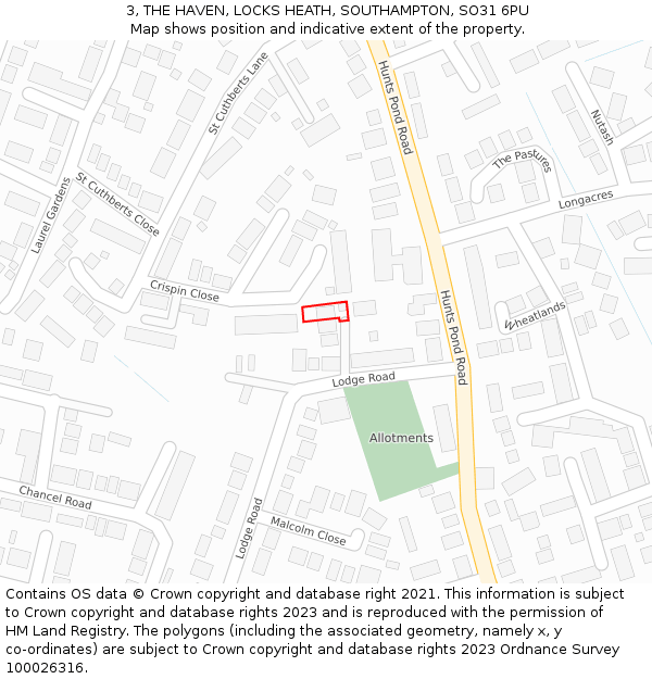 3, THE HAVEN, LOCKS HEATH, SOUTHAMPTON, SO31 6PU: Location map and indicative extent of plot