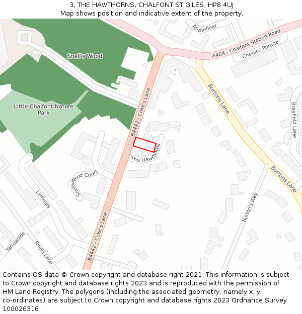 3, THE HAWTHORNS, CHALFONT ST GILES, HP8 4UJ: Location map and indicative extent of plot